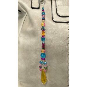 Beaded Purse Charm Pink Turquoise Yellow Crystal Prism Suncatcher